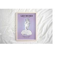 purple birth of venus poster, minimalist line art