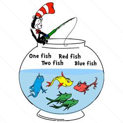 dr seuss one two blue red fish cat in the hat svg