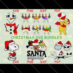 christmas disney bundle, christmas svg, pooh svg, pooh bear, snoopy svg, snoopy dog, snowman, reindeer, reindeer unicorn