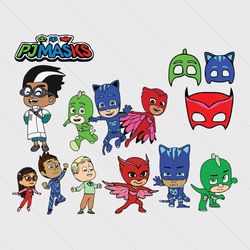 kids cartoon pj masks catboy gekko owlette luna girl night ninja svg