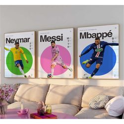 messi, neymar, mbappe set of 3 poster, football