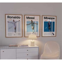 mbappe ronaldo messi poster bundler, soccer art print,