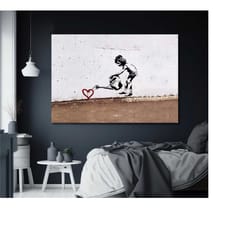 watering love pop art canvas wall art, framed banksy canvas, banksy art graffiti poster, banksy canvas, banksy street ar