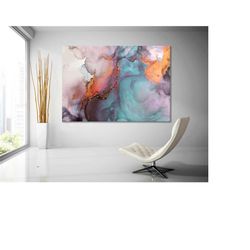 abstract art blue pink marble canvas wall art, framed alcohol ink art, boho home decor wall art, aesthetic room decor mo