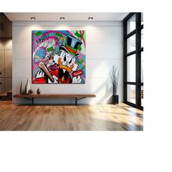 banksy supreme mcduck square pop art canvas print, banksy art, scrooge mcduck graffiti, street graffiti wall art, mcduck