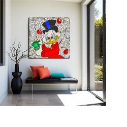 banksy rich mcduck square pop art canvas print, banksy art, scrooge mcduck graffiti, street graffiti wall art, mcduck sq