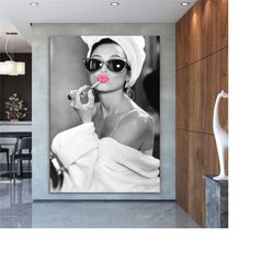 audrey hepburn pink lipstick canvas print | 1950s cultural icons wall art, posters, prints, pictures, and home decor