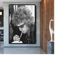 bob dylan lights a cigarette canvas art print, bob dylan black and white canvas wall art, bob dylan framed poster