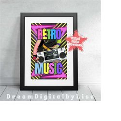 retro music poster, retro music gift, retro print, 80s poster, 80s party decoration, retro wall art, 40th birthday, inst