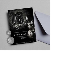 18th birthday invitation editable, unisex 18th party invitation, 5x7inch digital invite, edit yourself at home, digital