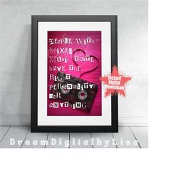 music quote print, printable music quote poster, musician gift, music lovers print, bedroom wall art, retro music, insta