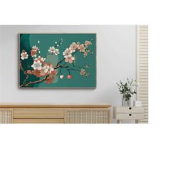 sakura japanese cherry blossom poster, adhd friendly prints, home art deco digital printable, neutral botanical pastel a