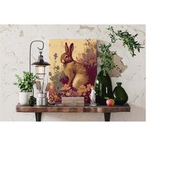 bunny wildflower poster | cute bunny print art | modern chic decor | wildlife flowers print | digital download