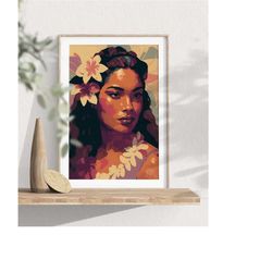 hula girl vintage poster, hawaiian girl print, hawaiian sign, hawaiian lover gift, gift for her, tropical travel poster,