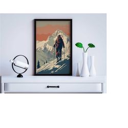 vintage mountain ski poster, winter poster art, swiss ski print, french wall art, retro wall decor, digital download, pr