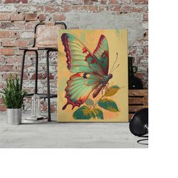 emerald butterfly poster printable, spring butterfly art, modern house decor, bathroom art print, digital download, vint