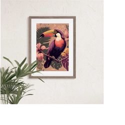 toucan wall art print, tropical bird art poster, bright and colorful, tropical bird, tropical vibes, coastal rainforest