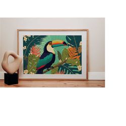 rainforest nursery poster print, jungle toucan poster art, rainforest nursery decor, modern chic, digital printable, rai