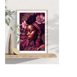 african american woman art, printable portrait wall art, stylish black woman, female portrait, mid-century modern, abstr