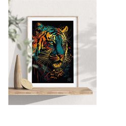 modern colorful tiger poster | minimalist artwork prints | jungle wildlife art deco digital printable