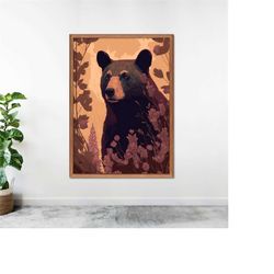 black bear floral poster | cabin interior decor | mountain home decor | modern chic wall art | digital printable