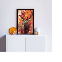 rocky mountain elk flowers poster | mountain house cabin decor | modern chic decor digital printable