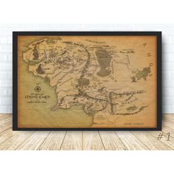 the lord of the rings map poster, canvas