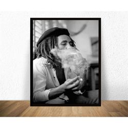bob marley smoking poster canvas wall art painting