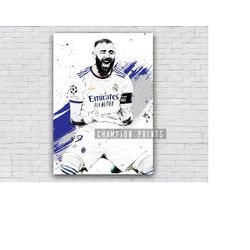 karim benzema poster, football canvas print, kids gift, gym, man cave decoration, boys playroom decor, soccer poster, fr