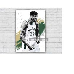 giannis antetokounmpo poster, milwaukee bucks print, kids gift, gym, man cave decoration, basement, boys playroom decor,