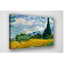 van gogh, wheat field with cypresses, canvas print, room decor, home decor, movie poster for gift, ready to hang