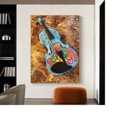 contemporary graffiti violin canvas print - a unique piece of art for living room or bedroom wall decor