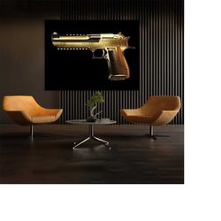 desert eagle gold gun pistol canvas wall art pop home decor poster