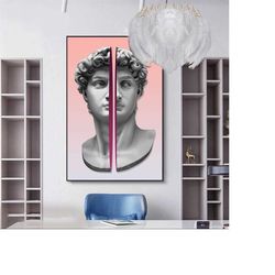 retro renaissance: vaporwave sculpture of david canvas painting for a unique living room