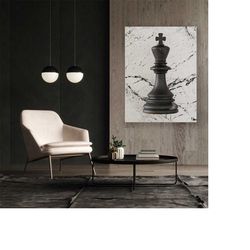 chess king piece black canvas print wall art home decor