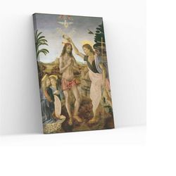the baptism of christ verrocchio, leonardo da vinci painting artwork reproduction ready wallhanging canvas wall art prin