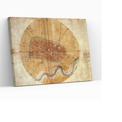 Leonardo da Vinci Map of Imola 1502 Famous Artwork Canvas Wrap Wall Art Aesthetic Home Decor Gift Gicle Canvas Painting