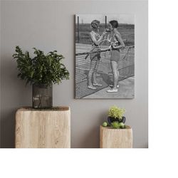 Vintage Tennis Poster, Black and White Poster, Girls Smoking and Playing Tennis Photography Art Print, Wall Decor, Sport