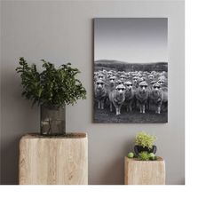 sheep wearing sunglasses print, black and white, framed canvas, vintage photography, funny wall art, cool posters, museu