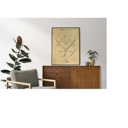 baseball field blueprint art, baseball poster print, baseball coach gifts, boys room decor, sports wall art, field art,