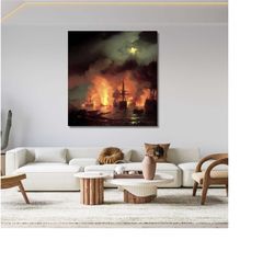 battle of cesme at night by ivan aivazovsky (1848) canvas wall art ivan aivazovsky poster ivan aivazovsky canvas design