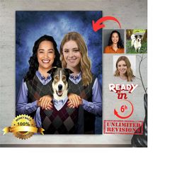 customize step sisters pet family portrait, funny portrait, family gift ideas, personalised mom gift, gifts for her
