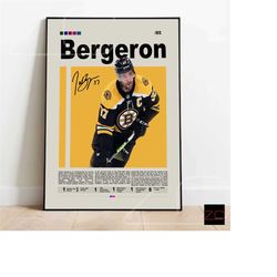 patrice bergeron boston bruins nhl poster, hockey wall decor, sports poster, mid-century modern sports art, sports bedro