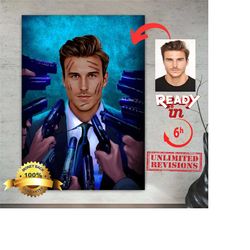 customize john wick portrait, funny portrait, family gift ideas, personalized dad gift, gifts for him'