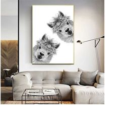 160 funny animal portrait - llama canvas - llama painting - llama artwork - llama wall art - llama wall decor - funny an