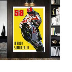 2633 marco simoncelli canvas, motorcycle painting, motorcycle poster, motorbike posters, yamaha poster, motorbike wall a