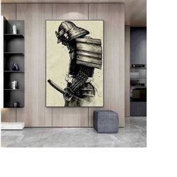 98 3 samurai warrior print on canvas, japanese art, japanese decor, samurai with katana sword, samurai warriors swordsme