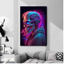 257 11 skull painting, skull canvas, skull poster, cyberpunk poster, cyberpunk print, cyberpunk artwork, futurist painti