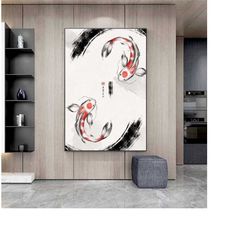 105 8 yin yang zen wall art, yin yang circle poster, yin yang circle, zen home decor, abstract zen wall art: koi fish