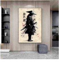 111 2 samurai warrior print on canvas, japanese art, japanese decor, samurai with katana sword, samurai warriors swordsm